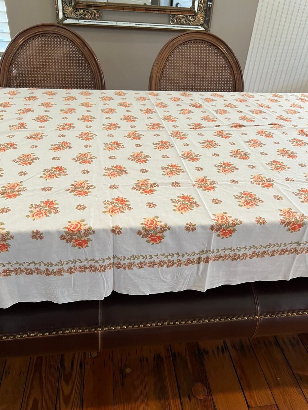 Vintage Orange Floral Rose Print Fall Tablecloth Linens